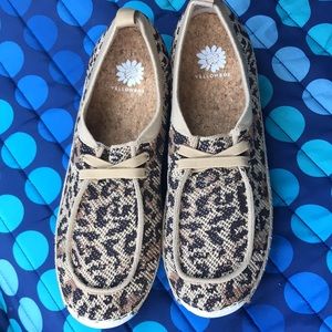 Yellow box slip on animal print shoes